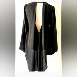 Black Sheer Blouse - Open Back & Sequin Shoulders - M